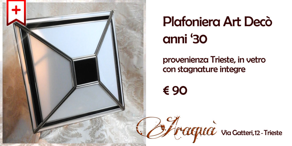 Plafoniera Art Decò anni 30 provenienza Trieste in vetro con stagnature integre - € 90