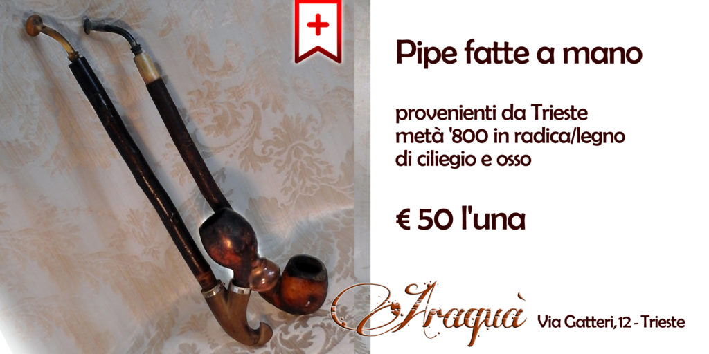 Pipe fatte a mano provenienti da Trieste metà '800 in radica/legno di ciliegio e osso - € 50 l'una
