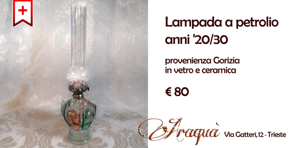 Lampada a petrolio anni '20/30 provenienza Gorizia in vetro e ceramica - € 80